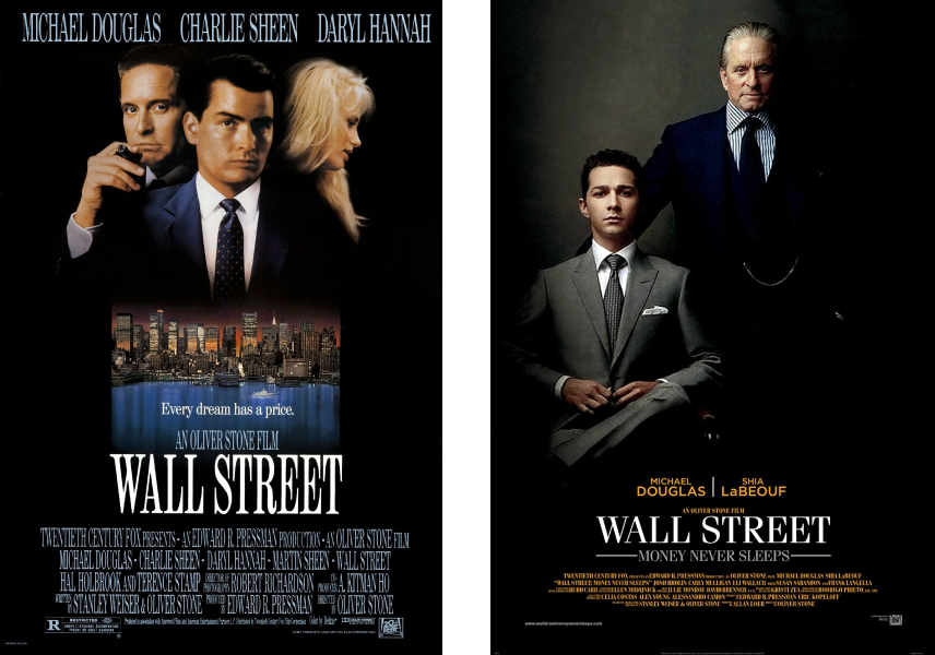Wall Street 1987 and Wall Street Money Never Sleeps (2010), movie posters